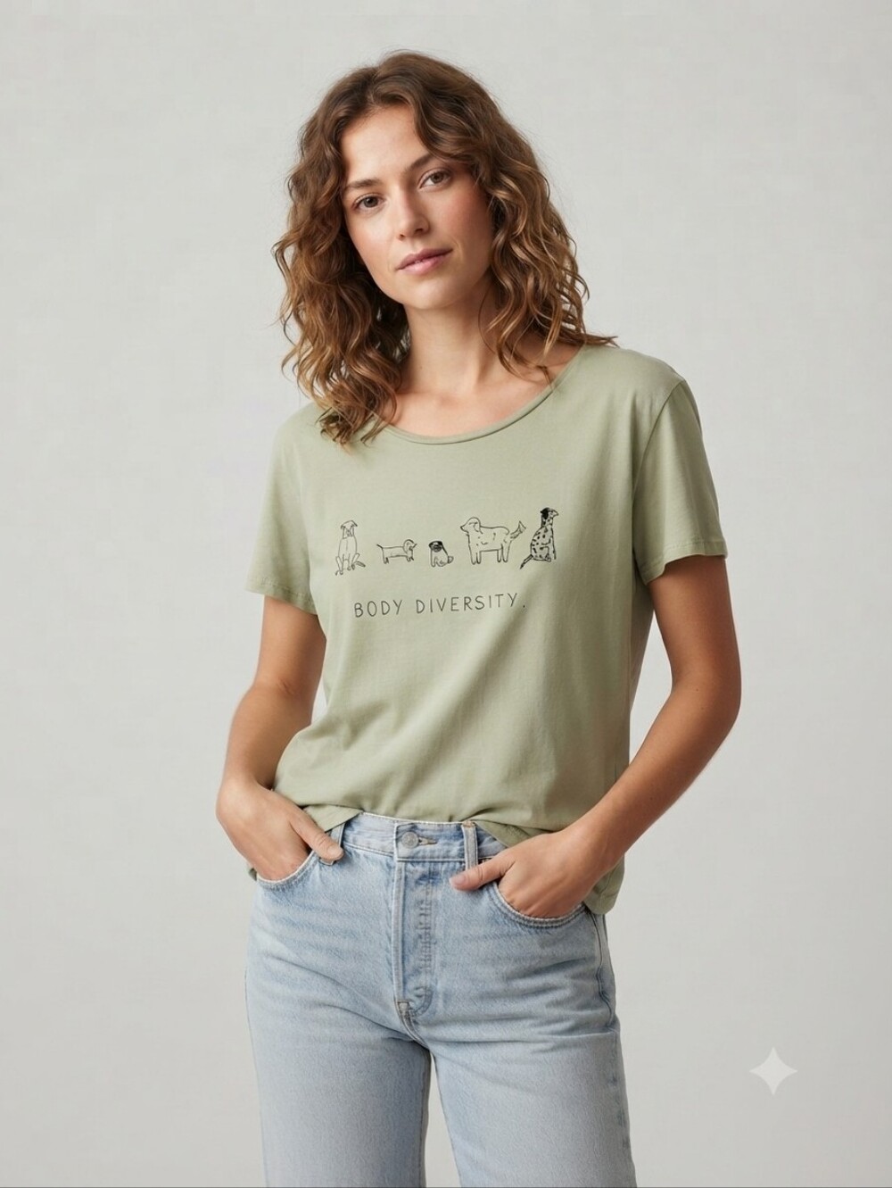 Mimi & August Ethical Pima Cotton Dog Body Diversity Graphic Tee Sage Green M